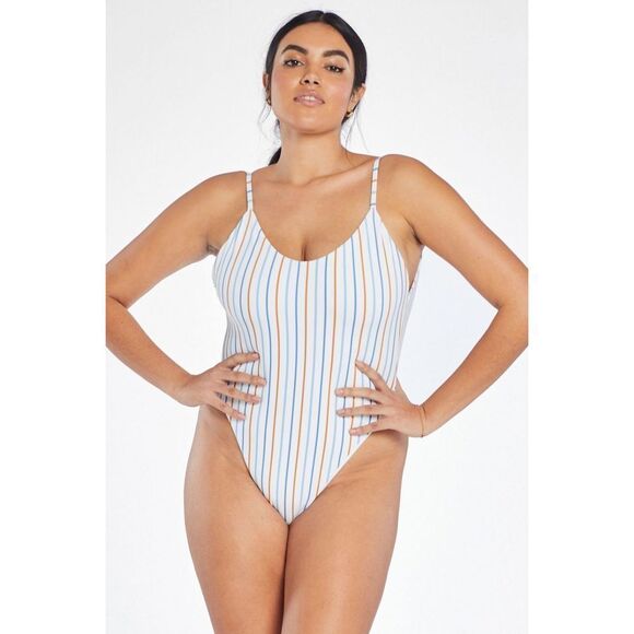 Vitamin A Palm Spring Stripes Yasmeen One piece Swimsuit Sz L - Picture 2 of 4